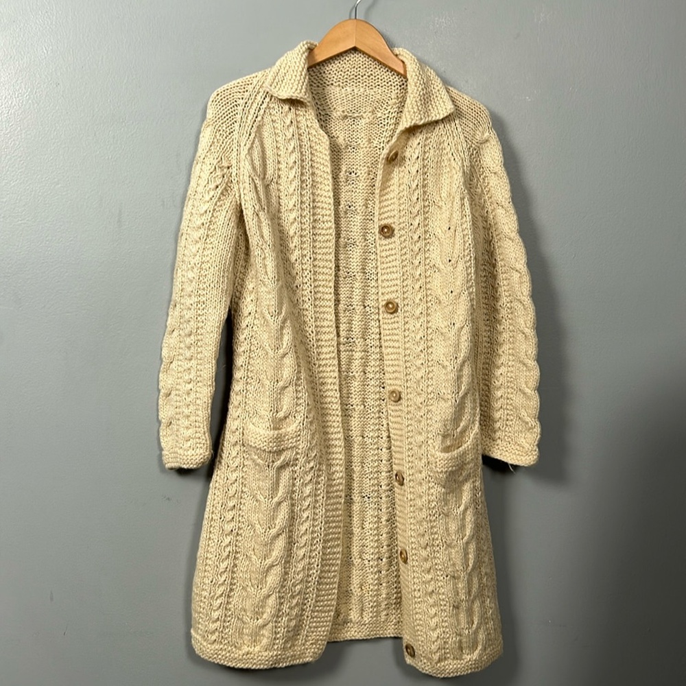 Handmade Cream Knit Long Cardigan size small vintage